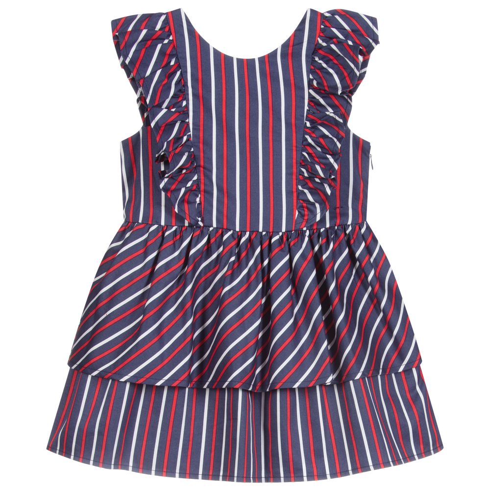 Tutto Piccolo-Blue Striped Cotton Dress  | Childrensalon Outlet