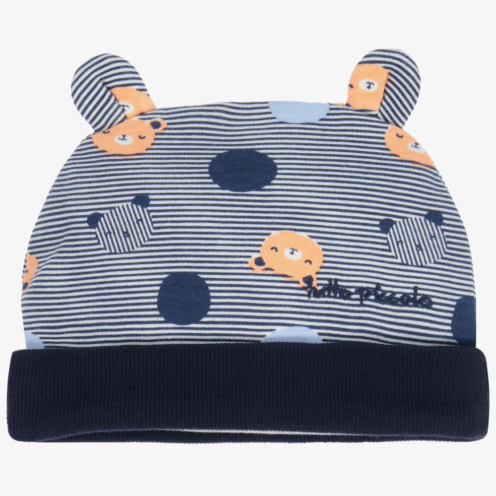 Tutto Piccolo - قبعة قطن جيرسي مقلمة لون أزرق للمواليد | Childrensalon