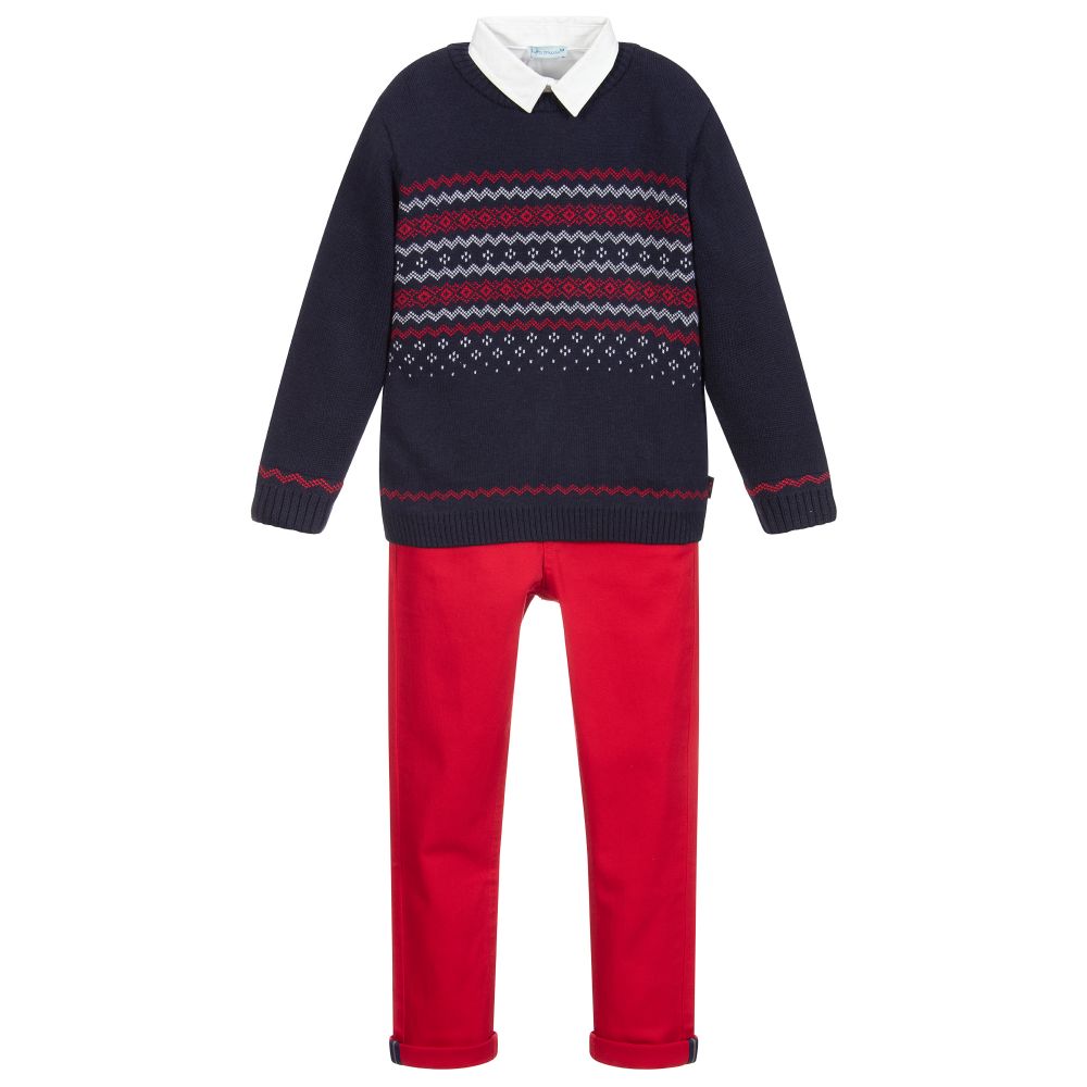 Tutto Piccolo-Комплект с синим свитером и брюками | Childrensalon Outlet