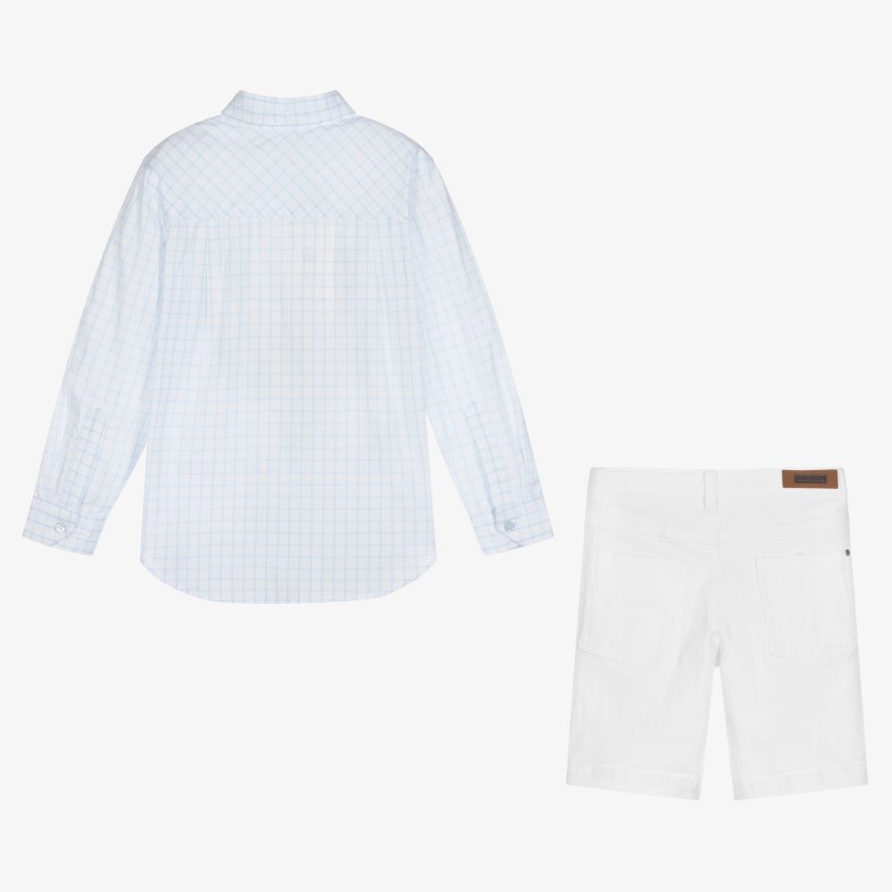 Tutto Piccolo-طقم شورت قطن لون أزرق وأبيض للأولاد | Childrensalon Outlet