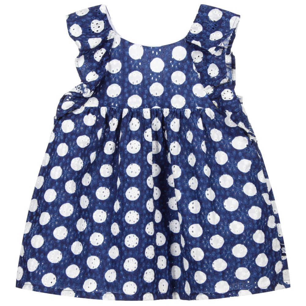 Tutto Piccolo - Blaues Kleid mit Lochstickerei  | Childrensalon