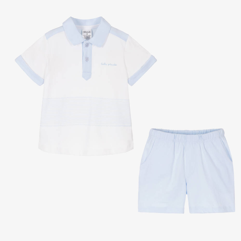 Tutto Piccolo-Boys Azure Cotton Polo Set | Childrensalon Outlet