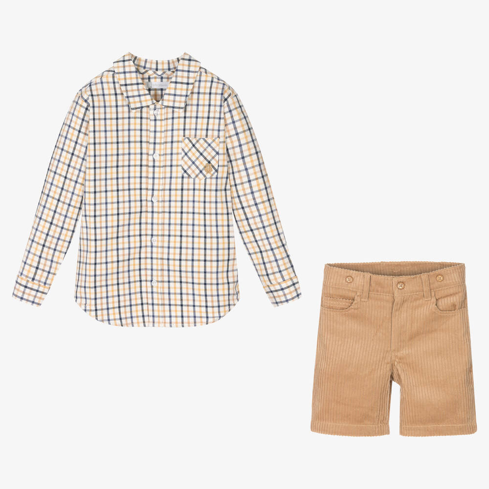 Tutto Piccolo-طقم شورت قطن كوردروي لون بيج للأولاد | Childrensalon Outlet