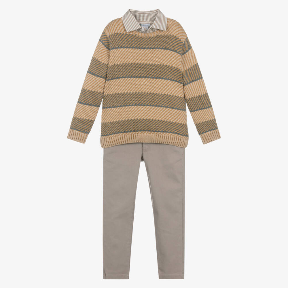 Tutto Piccolo-طقم بنطلون قطني بيج للأولاد | Childrensalon Outlet