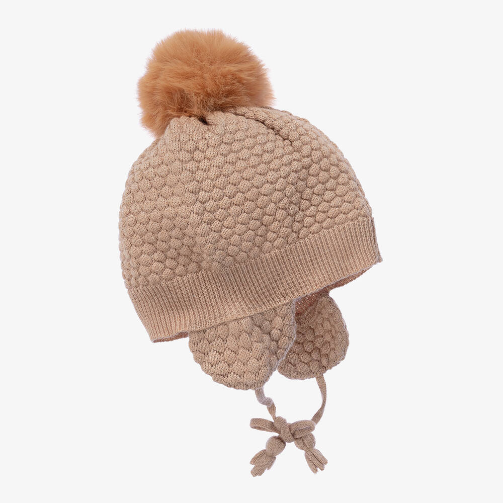 Tutto Piccolo-قبعة بوم-بوم مزيج قطن محبوك لون بيج | Childrensalon Outlet