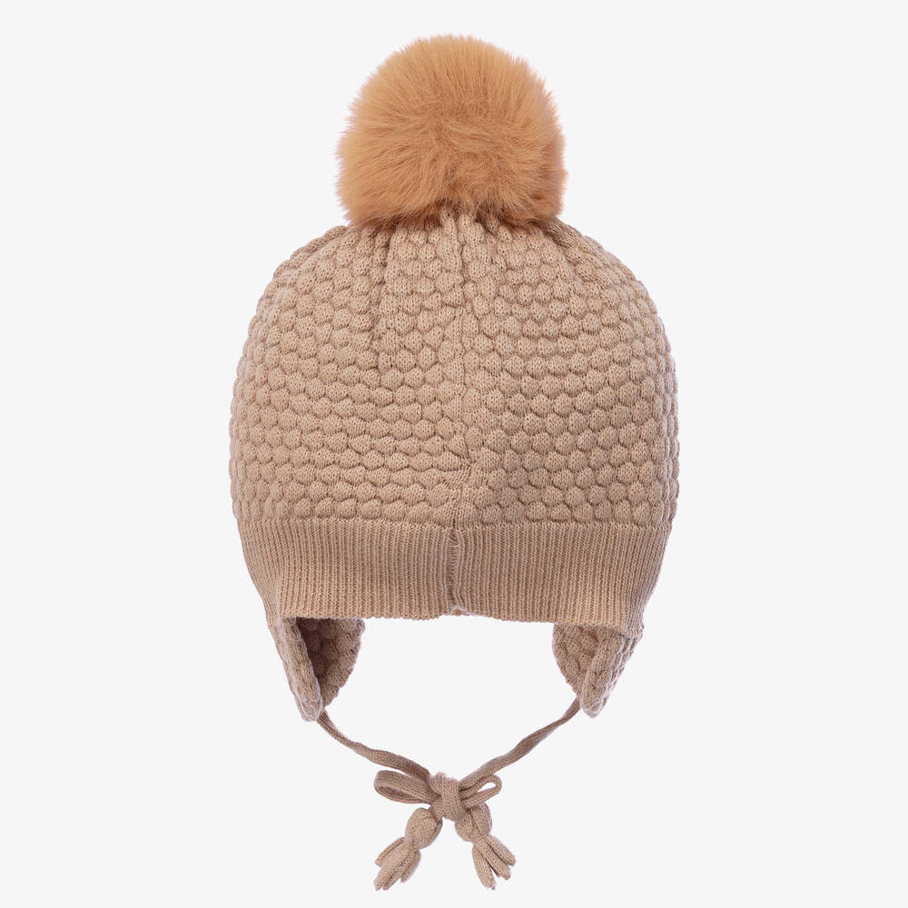Tutto Piccolo-قبعة بوم-بوم مزيج قطن محبوك لون بيج | Childrensalon Outlet