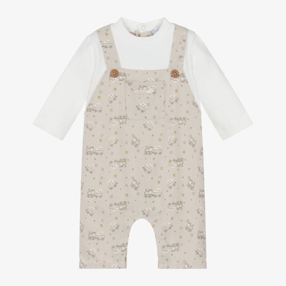 Tutto Piccolo-أفرول قطني بيج للأولاد بنقشة قطار | Childrensalon Outlet