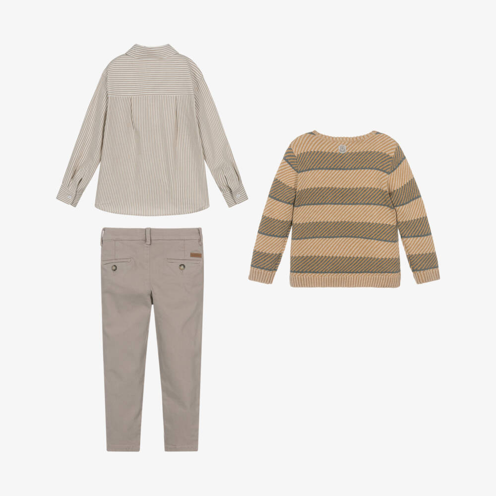 Tutto Piccolo-Boys Beige Cotton Trouser Ensemble | Childrensalon Outlet