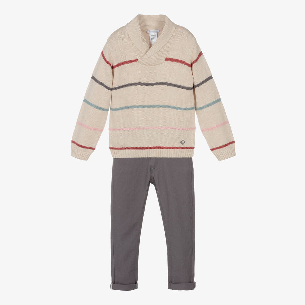 Tutto Piccolo - Boys Beige & Grey Trouser Set | Childrensalon