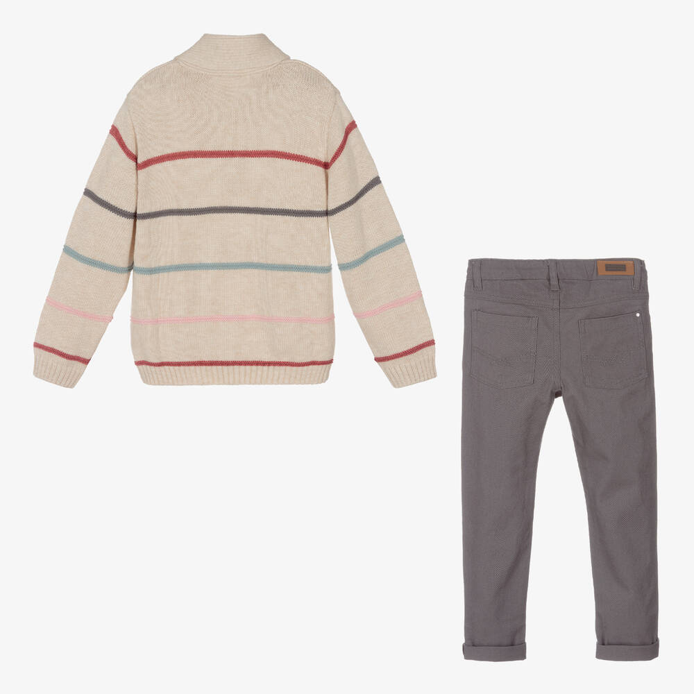 Tutto Piccolo-Boys Beige & Grey Trouser Set | Childrensalon Outlet