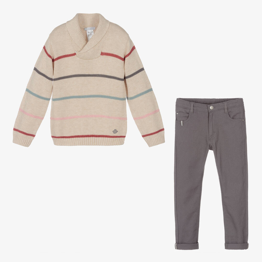 Tutto Piccolo-Boys Beige & Grey Trouser Set | Childrensalon Outlet