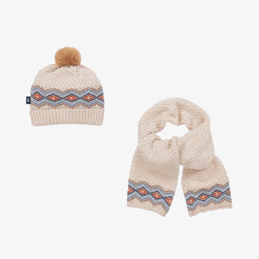 Tutto Piccolo-Boys Beige Knit Hat and Scarf | Childrensalon Outlet