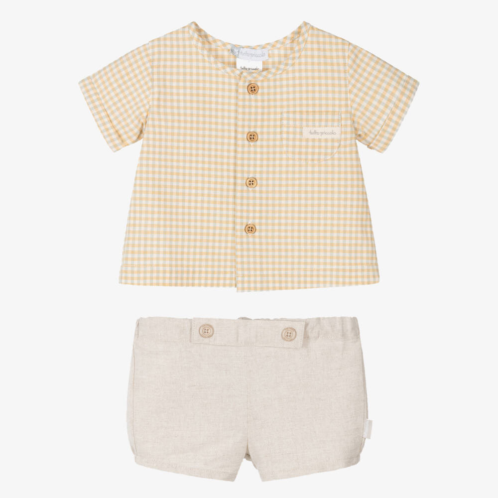 Tutto Piccolo-Boys Beige Linen Blend Shorts Ensemble | Childrensalon Outlet