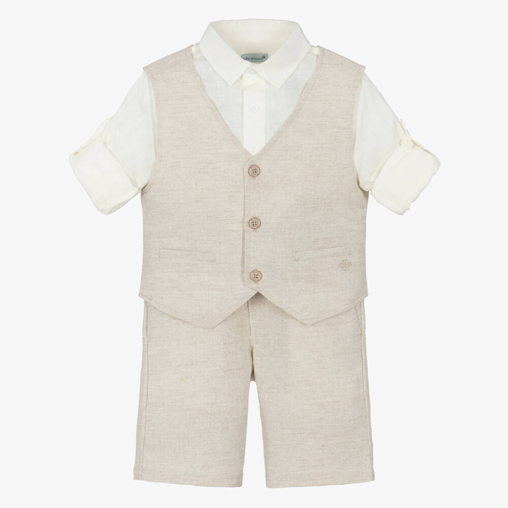 Tutto Piccolo-Boys Beige Linen & Cotton Waistcoat Suit | Childrensalon Outlet