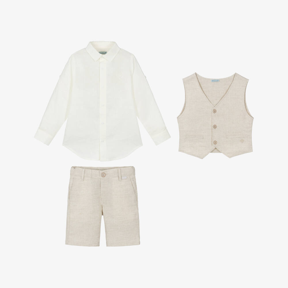 Tutto Piccolo-Boys Beige Linen & Cotton Waistcoat Suit | Childrensalon Outlet