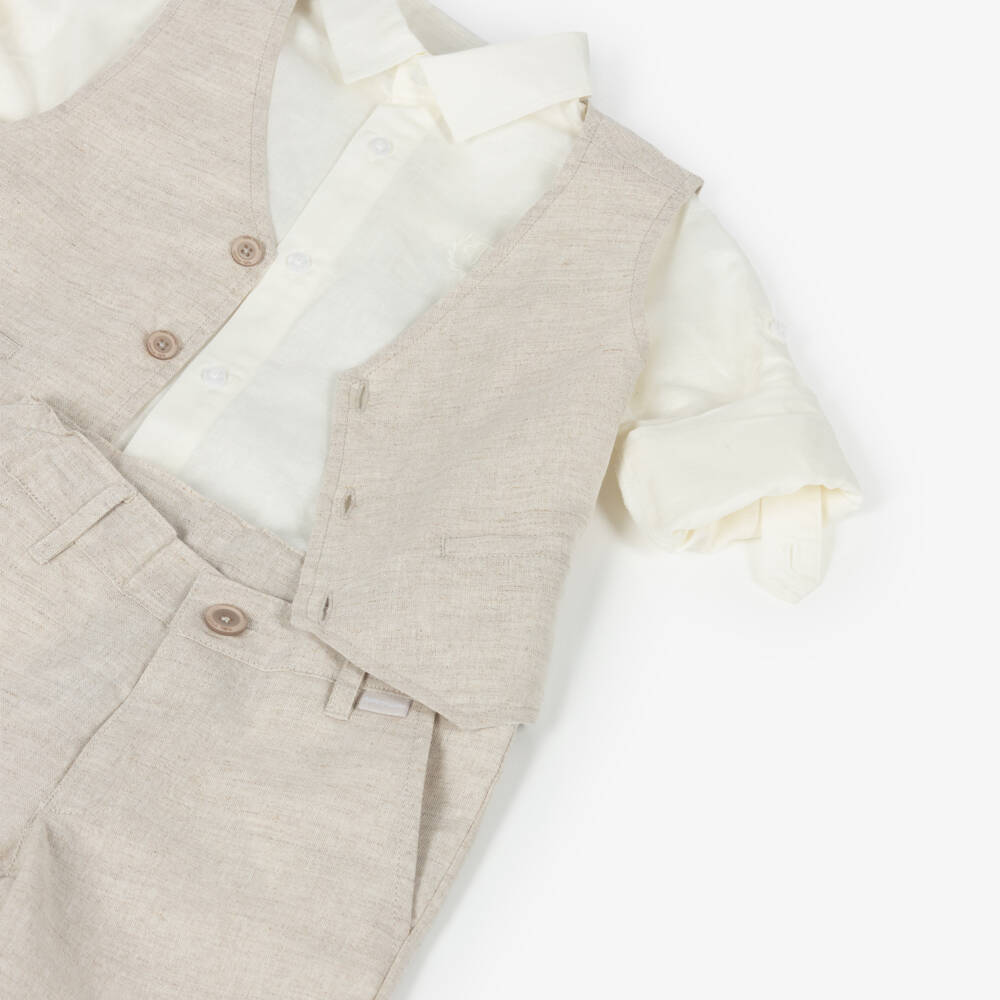 Tutto Piccolo-Boys Beige Linen & Cotton Waistcoat Suit | Childrensalon Outlet