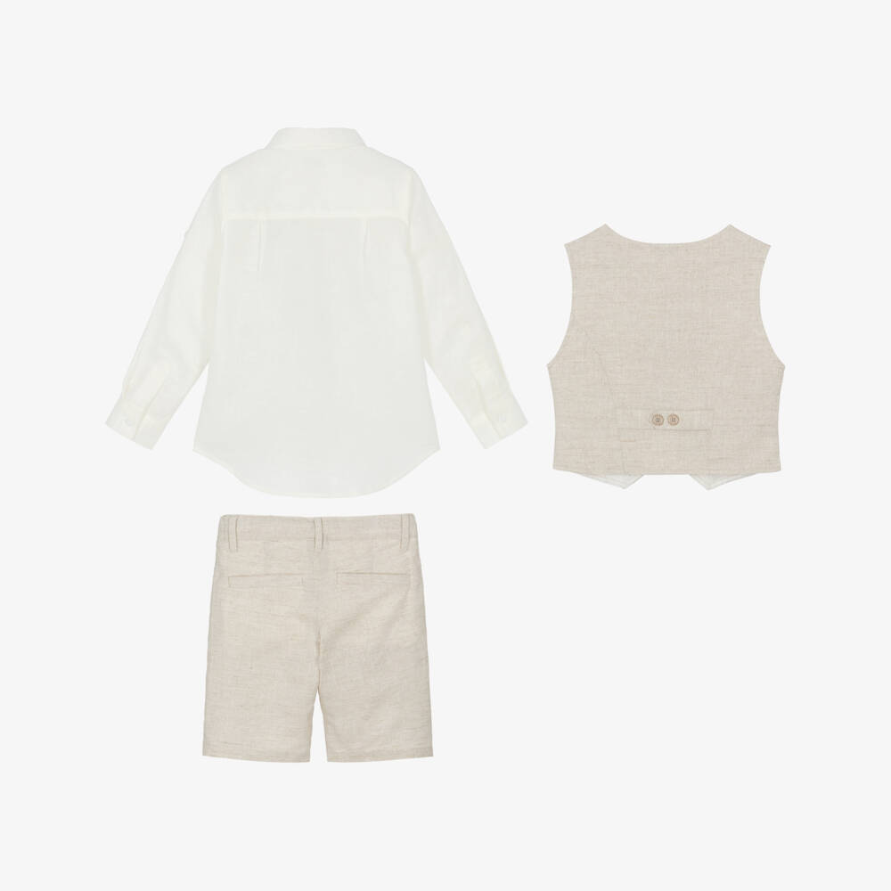 Tutto Piccolo-Boys Beige Linen & Cotton Waistcoat Suit | Childrensalon Outlet