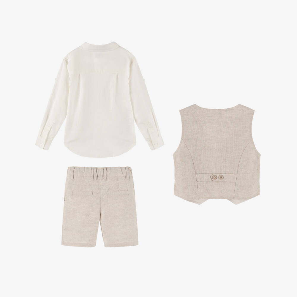 Tutto Piccolo-Boys Beige Linen Ensemble with Shorts | Childrensalon Outlet