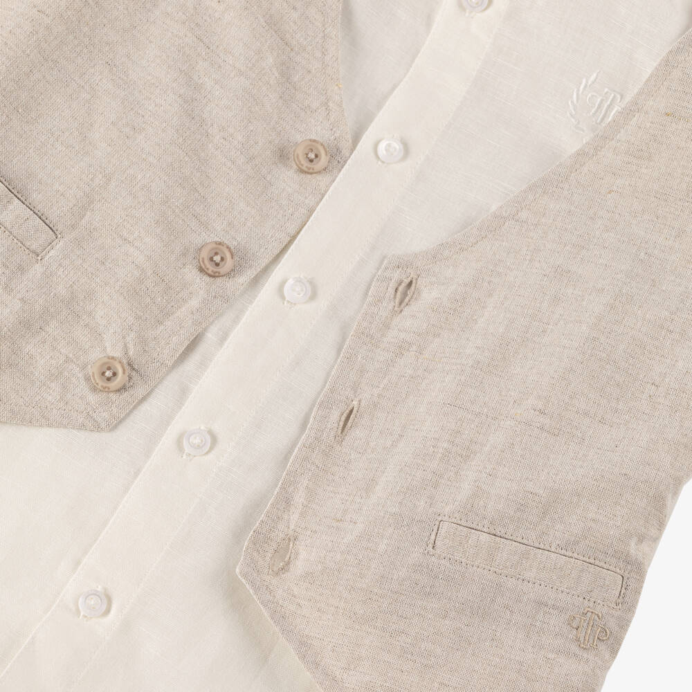 Tutto Piccolo-Boys Beige Linen Ensemble with Shorts | Childrensalon Outlet