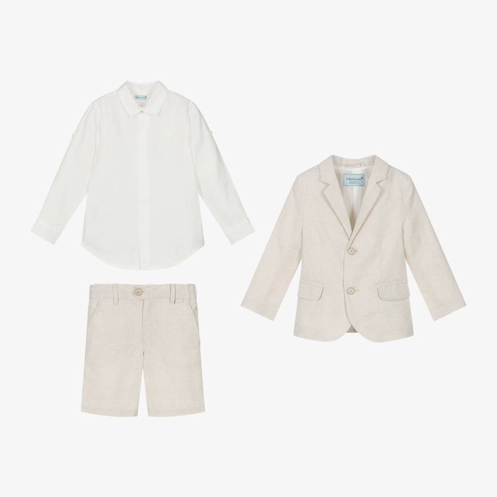 Tutto Piccolo-Boys Beige Linen Shorts Suit | Childrensalon Outlet
