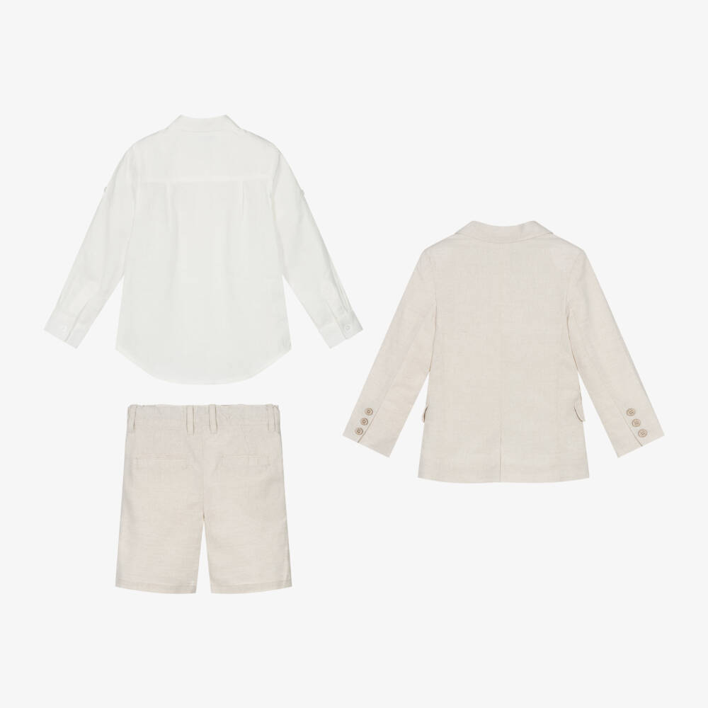 Tutto Piccolo-Boys Beige Linen Shorts Suit | Childrensalon Outlet