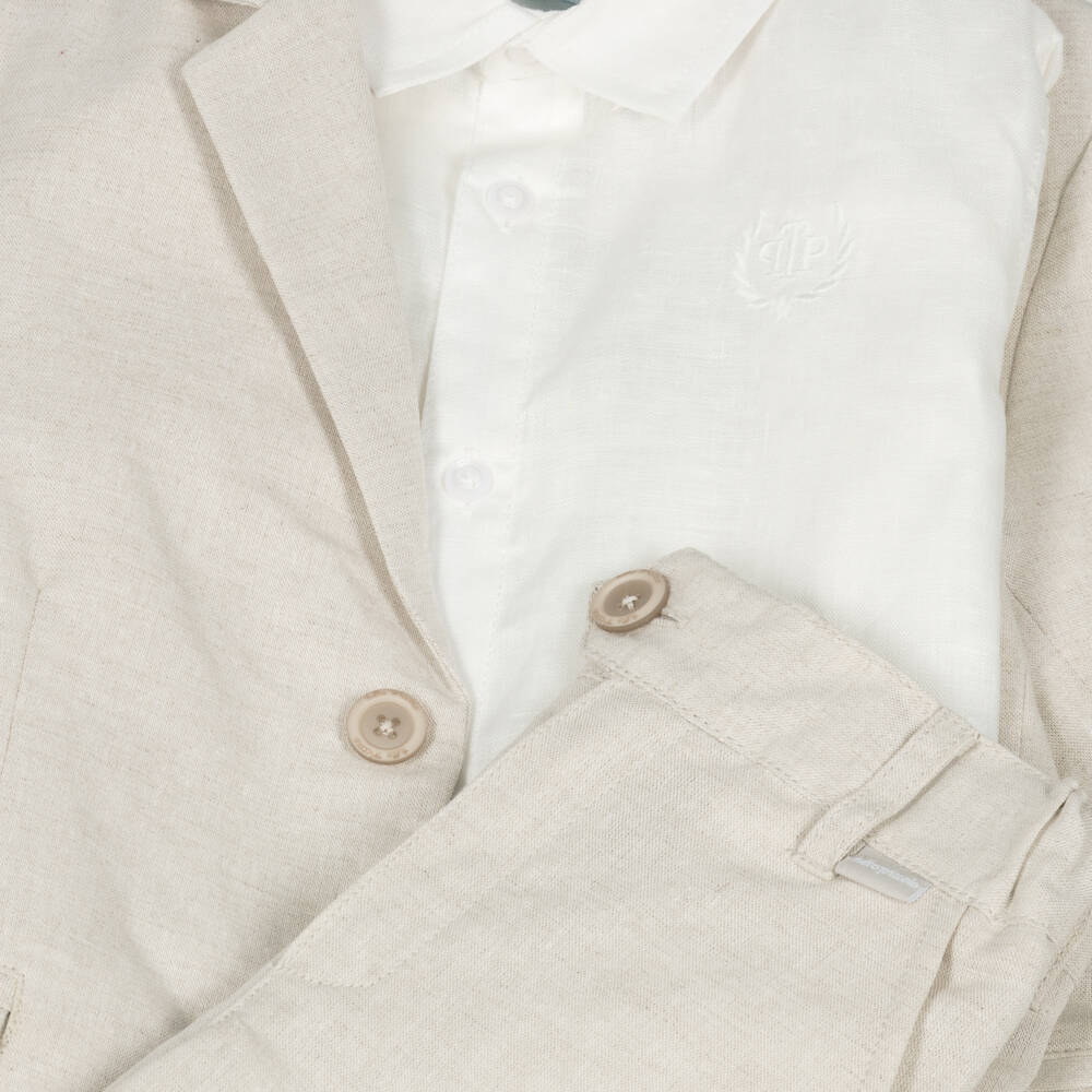 Tutto Piccolo-Boys Beige Linen Shorts Suit | Childrensalon Outlet
