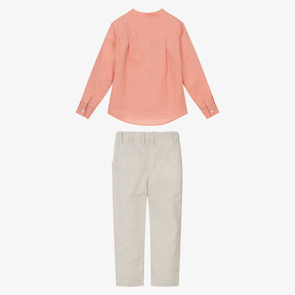 Tutto Piccolo-Boys Beige & Orange Linen Blend Set | Childrensalon Outlet
