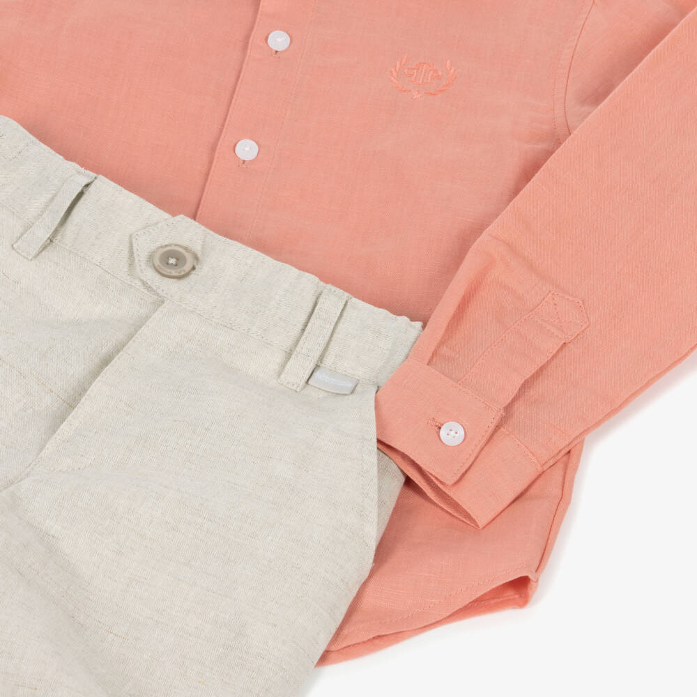 Tutto Piccolo-Boys Beige & Orange Linen Blend Set | Childrensalon Outlet