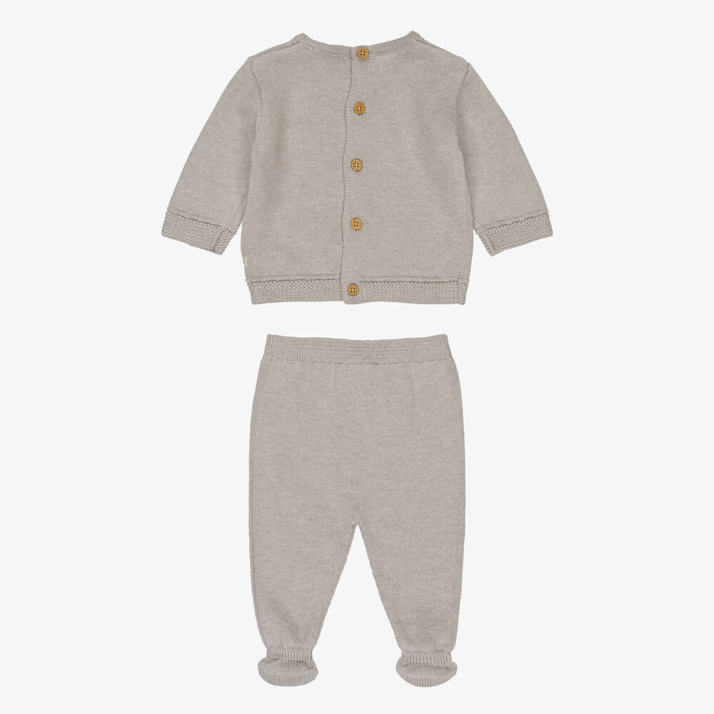 Tutto Piccolo-Boys Beige Patterned Knit 2 Piece Babygrow | Childrensalon Outlet