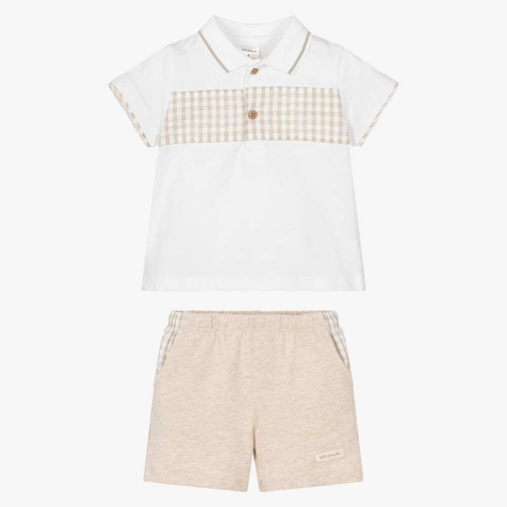 Tutto Piccolo-Бежевый комплект рубашка поло и шорты для мальчиков | Childrensalon Outlet