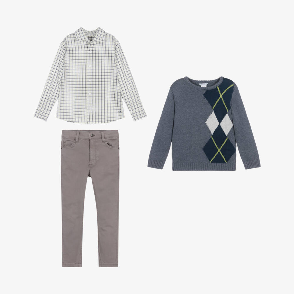 Tutto Piccolo-Boys Blue and Grey Knit Set | Childrensalon Outlet