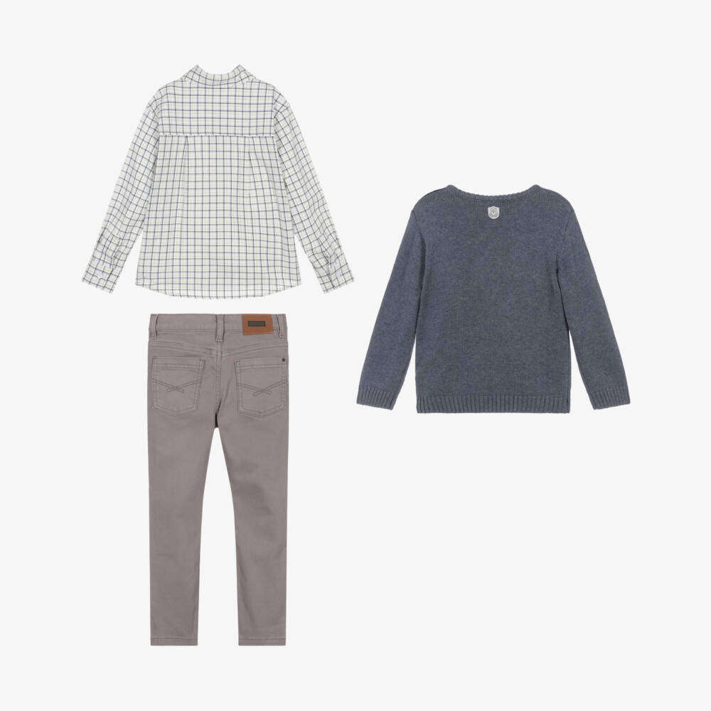 Tutto Piccolo-Boys Blue and Grey Knit Set | Childrensalon Outlet