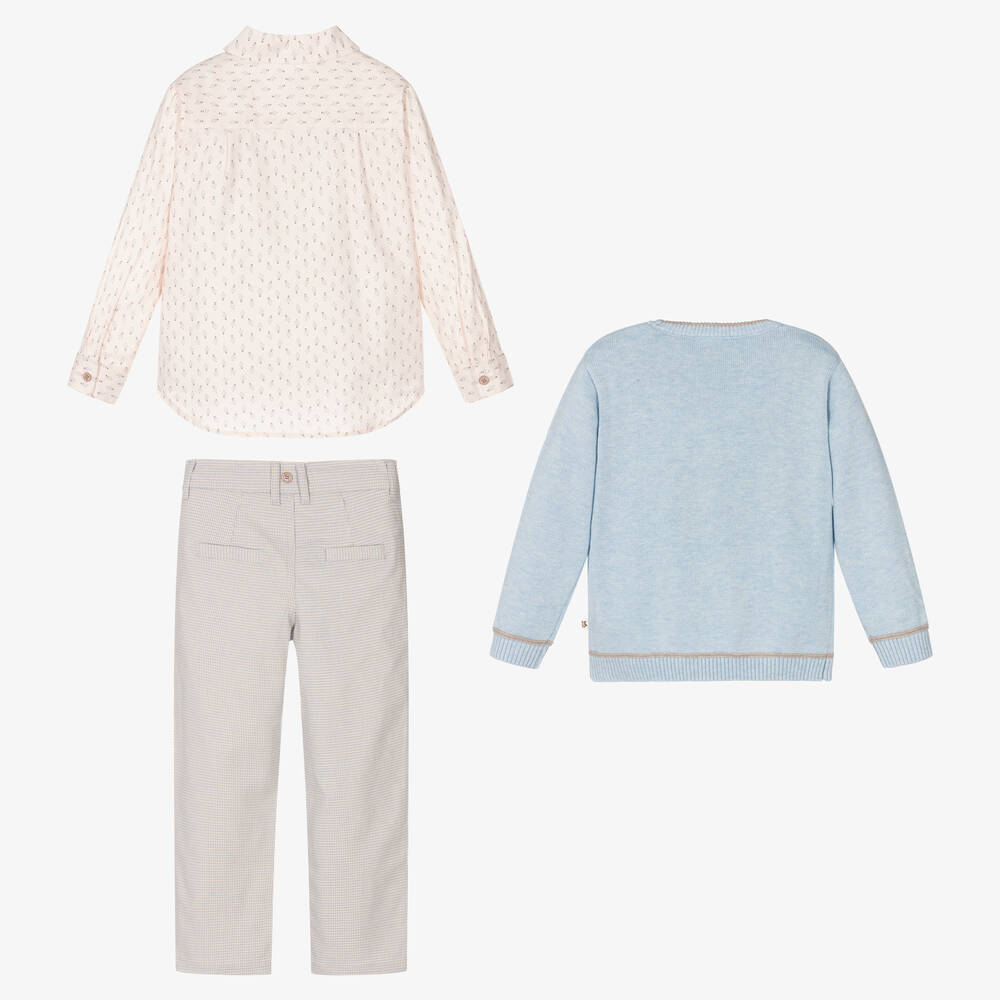 Tutto Piccolo-طقم بنطلون مزيج قطن لون أزرق وبيج | Childrensalon Outlet