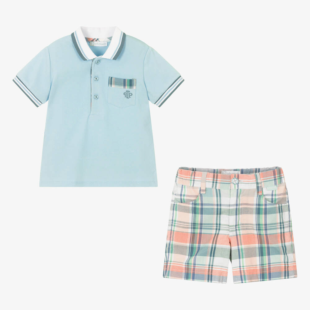Tutto Piccolo-Boys Blue Check Cotton Shorts Set | Childrensalon Outlet