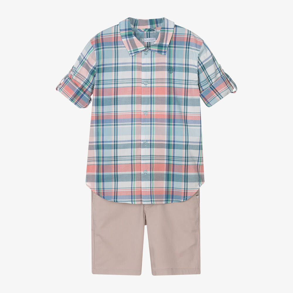 Tutto Piccolo-Boys Blue Check Cotton Shorts Set | Childrensalon Outlet