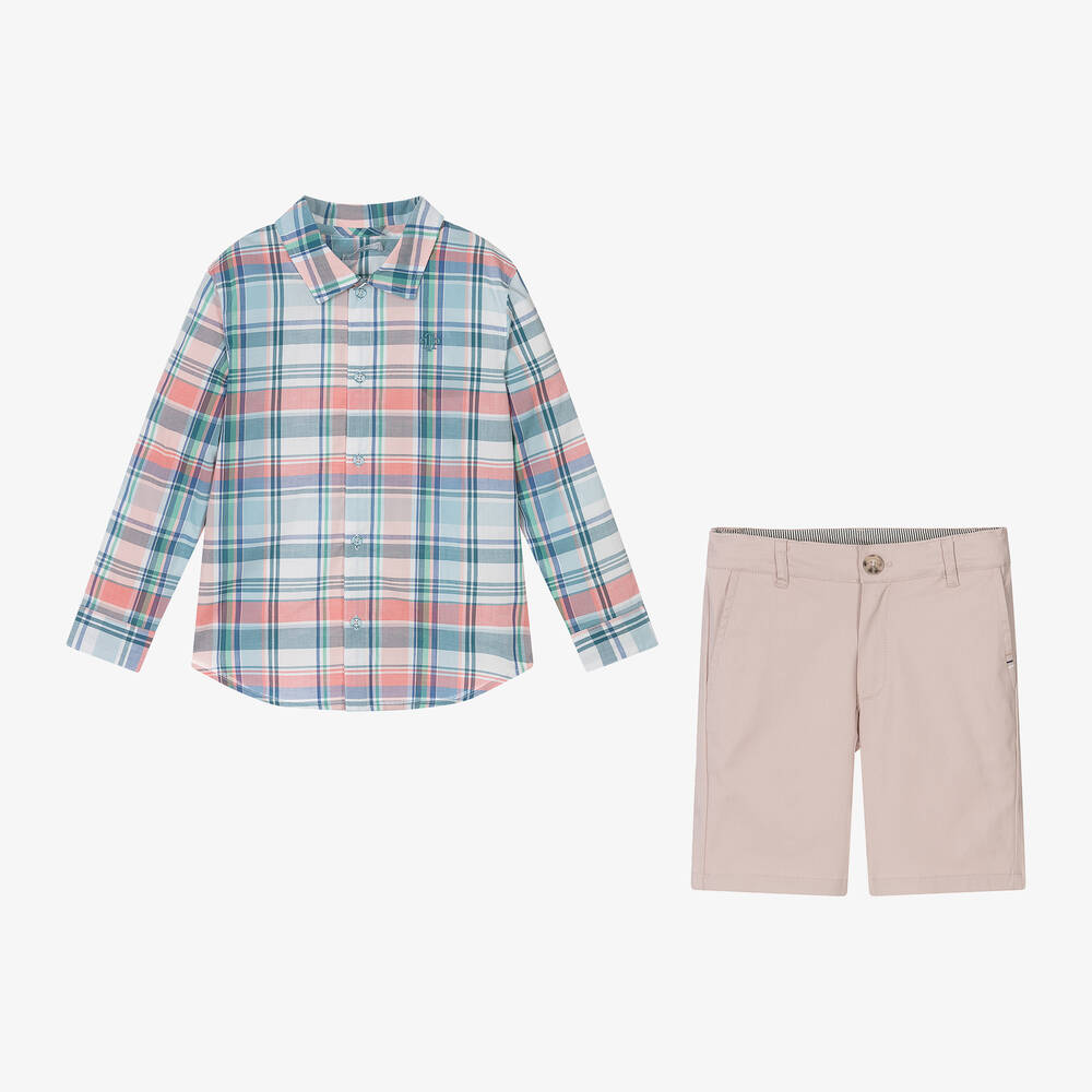 Tutto Piccolo-Boys Blue Check Cotton Shorts Set | Childrensalon Outlet