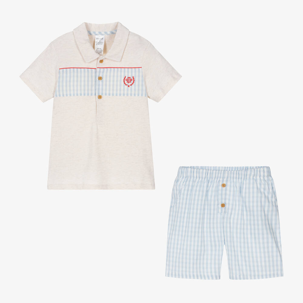 Tutto Piccolo-Boys Blue Check Cotton Shorts Set | Childrensalon Outlet