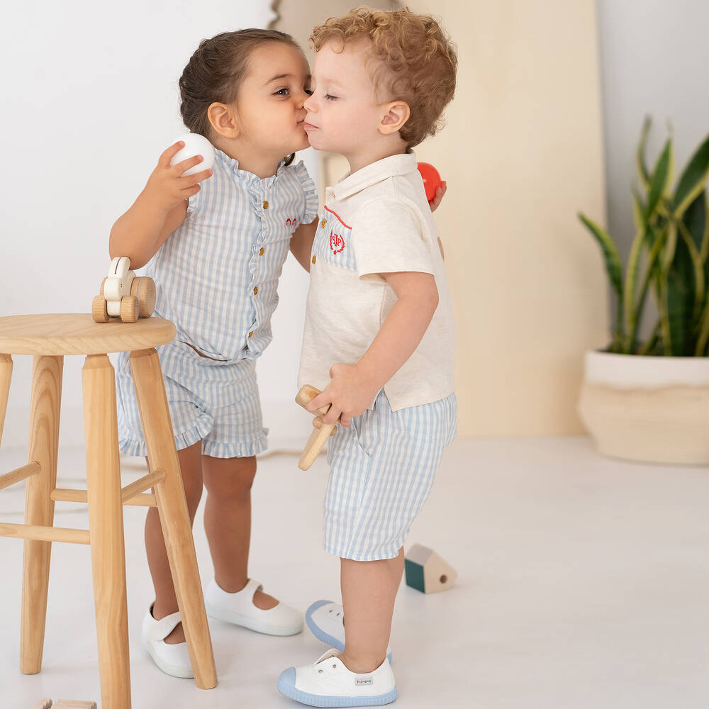 Tutto Piccolo-Boys Blue Check Cotton Shorts Set | Childrensalon Outlet