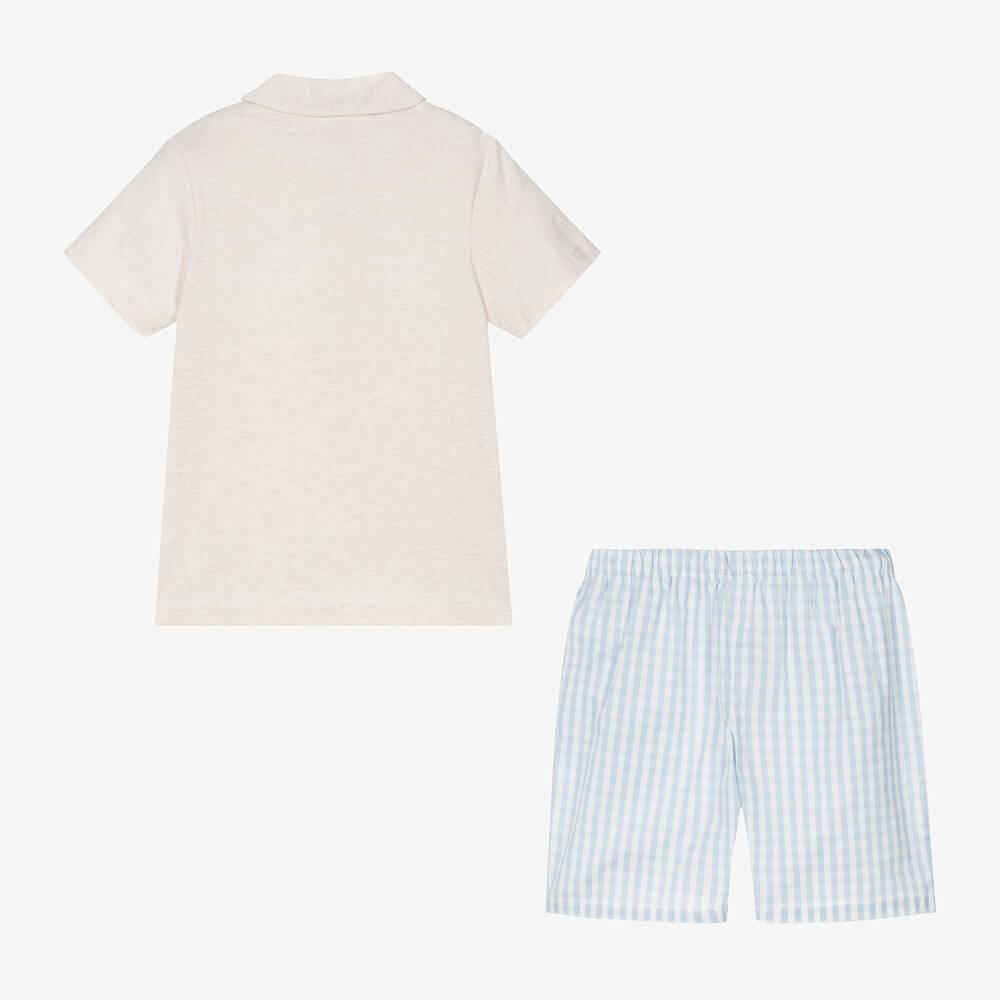 Tutto Piccolo-Boys Blue Check Cotton Shorts Set | Childrensalon Outlet
