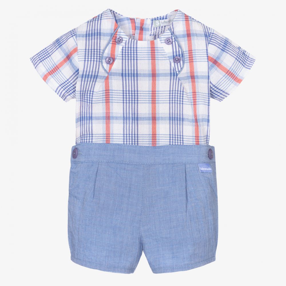 Tutto Piccolo - Boys Blue Check Shorts Set | Childrensalon