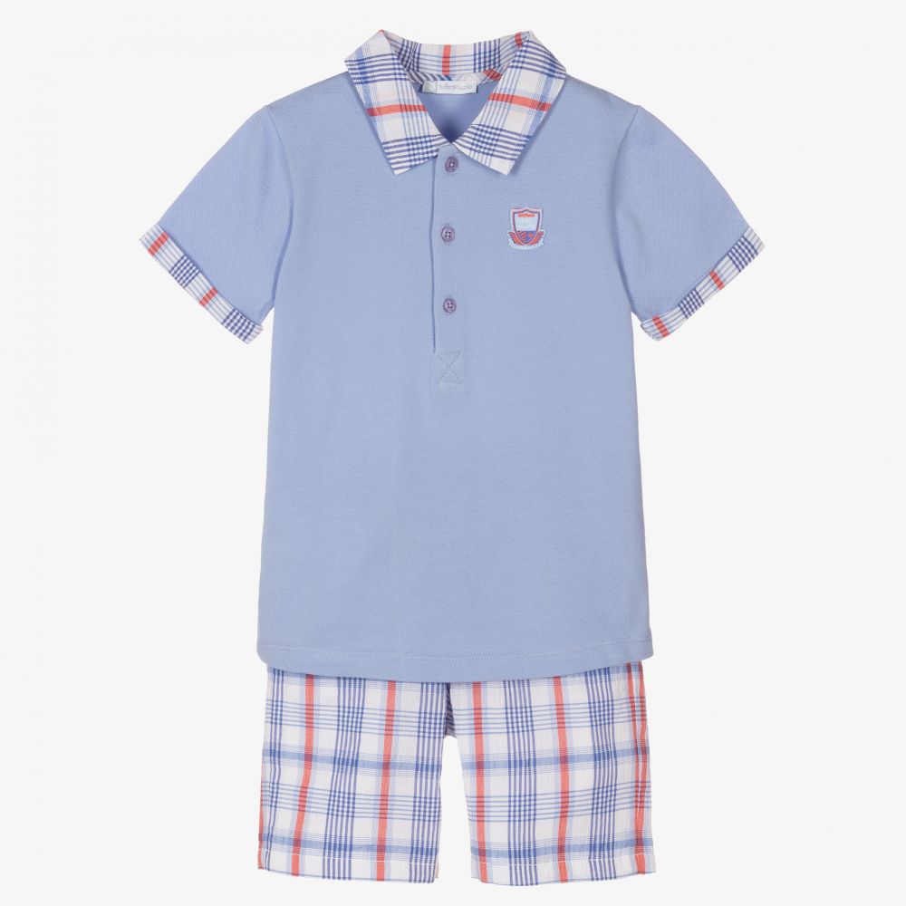 Tutto Piccolo-Голубой топ и шорты в клетку для мальчиков | Childrensalon Outlet