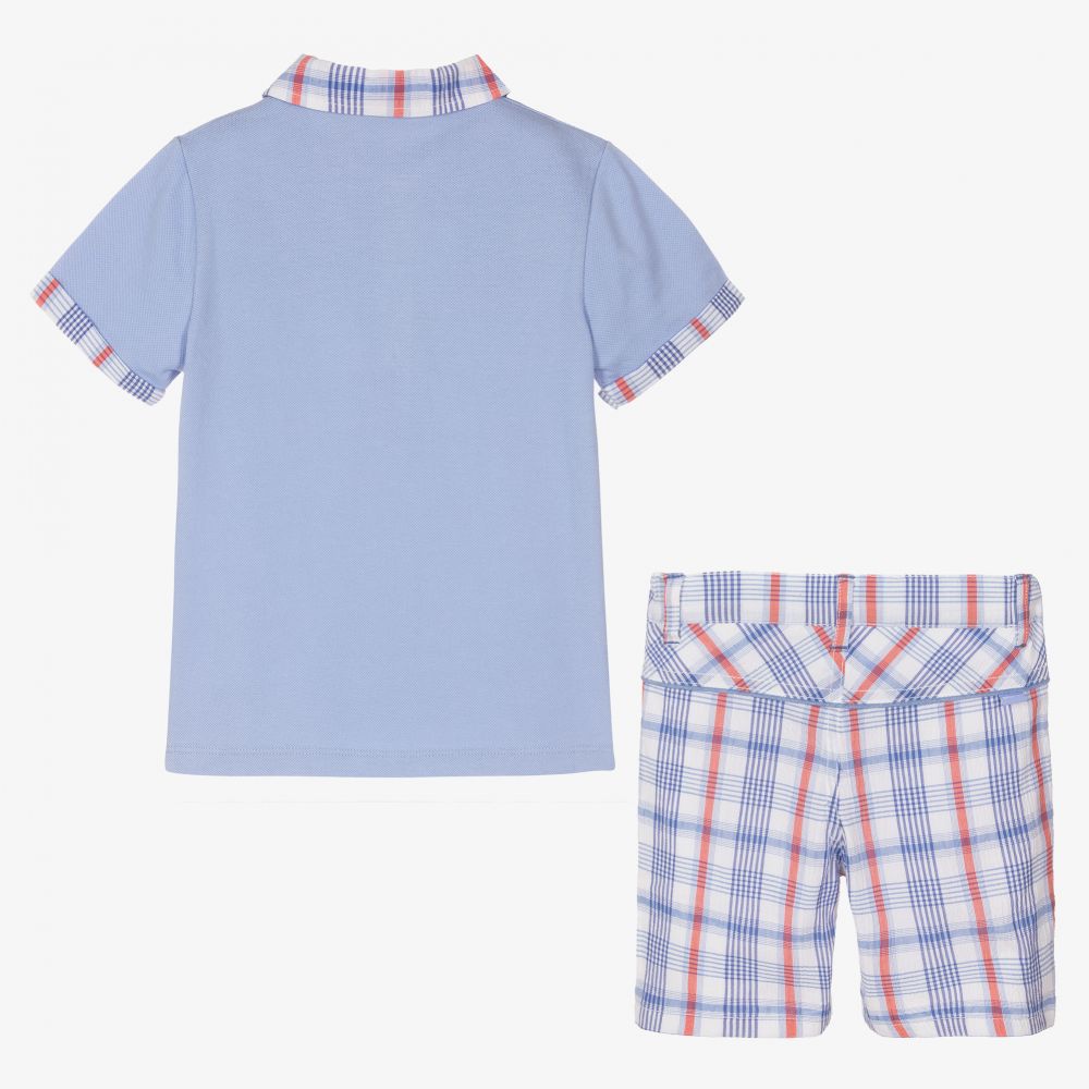 Tutto Piccolo-طقم شورت قطن لون أبيض وأزرق للأولاد | Childrensalon Outlet