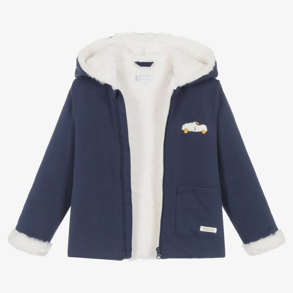 Tutto Piccolo-Boys Blue Cotton & Faux Fur Hooded Jacket | Childrensalon Outlet