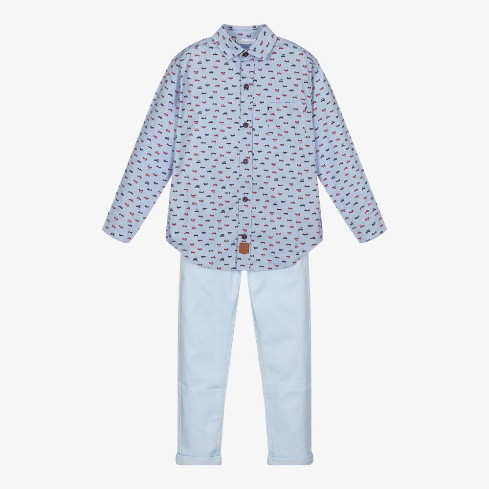 Tutto Piccolo - Голубая хлопковая рубашка с джинсами для мальчиков | Childrensalon