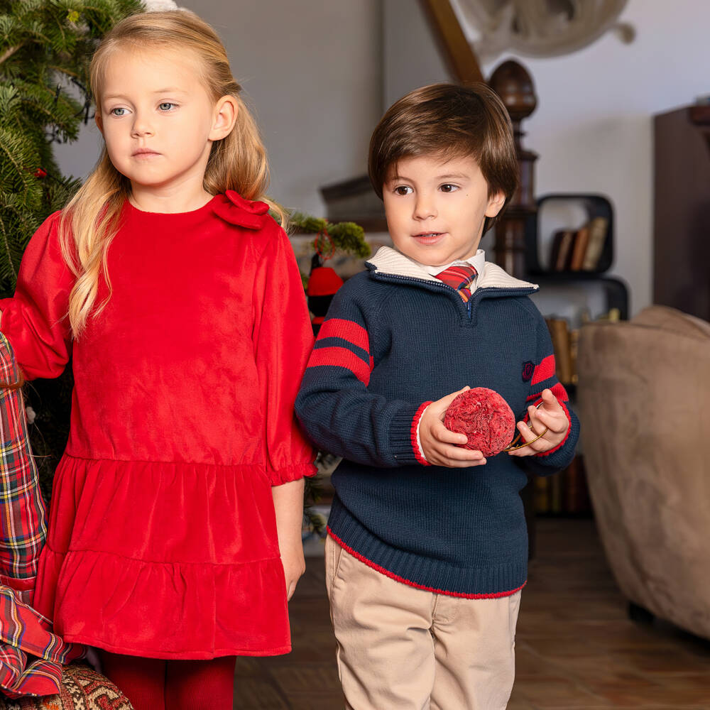 Tutto Piccolo-Boys Blue Cotton Knit Sweater with Quarter Zip | Childrensalon Outlet