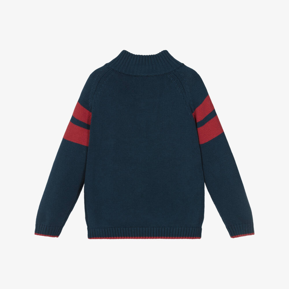 Tutto Piccolo-Boys Blue Cotton Knit Sweater with Quarter Zip | Childrensalon Outlet