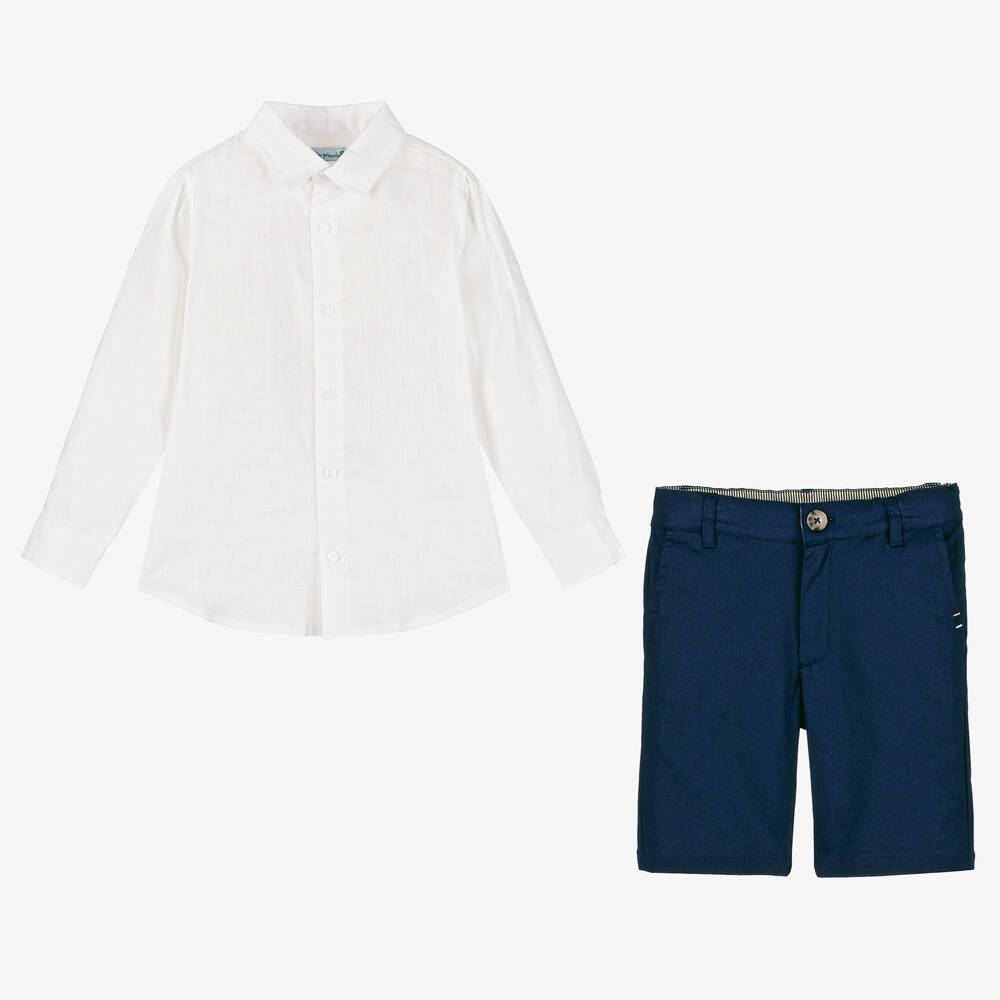 Tutto Piccolo-Boys Blue Cotton & Linen Shorts Set | Childrensalon Outlet