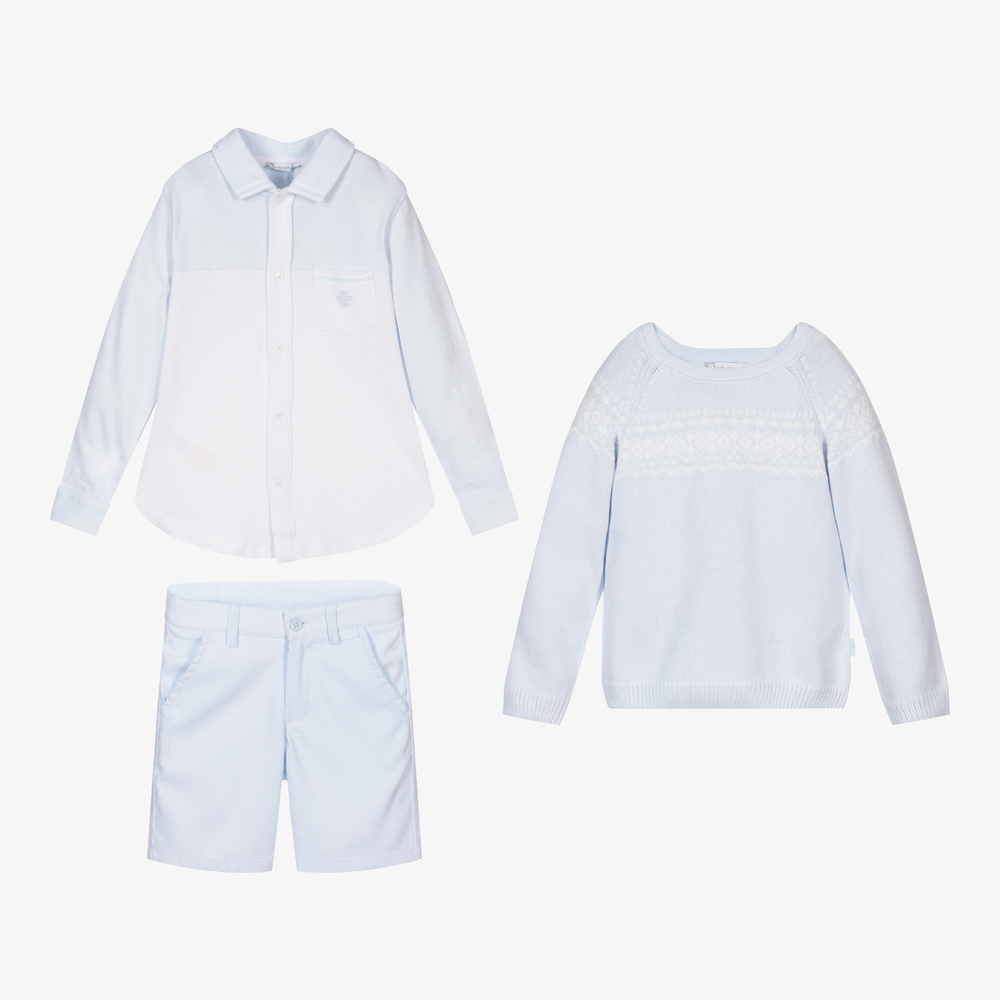 Tutto Piccolo-Boys Blue Cotton Shorts Set | Childrensalon Outlet