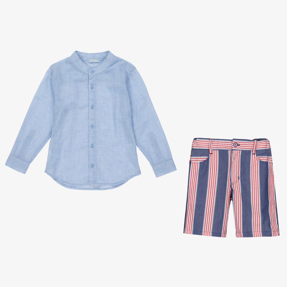 Tutto Piccolo-Голубая рубашка c шортами из хлопка для мальчиков | Childrensalon Outlet