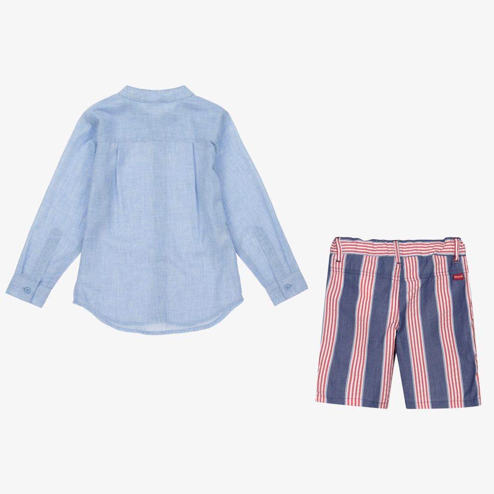 Tutto Piccolo-Голубая рубашка c шортами из хлопка для мальчиков | Childrensalon Outlet